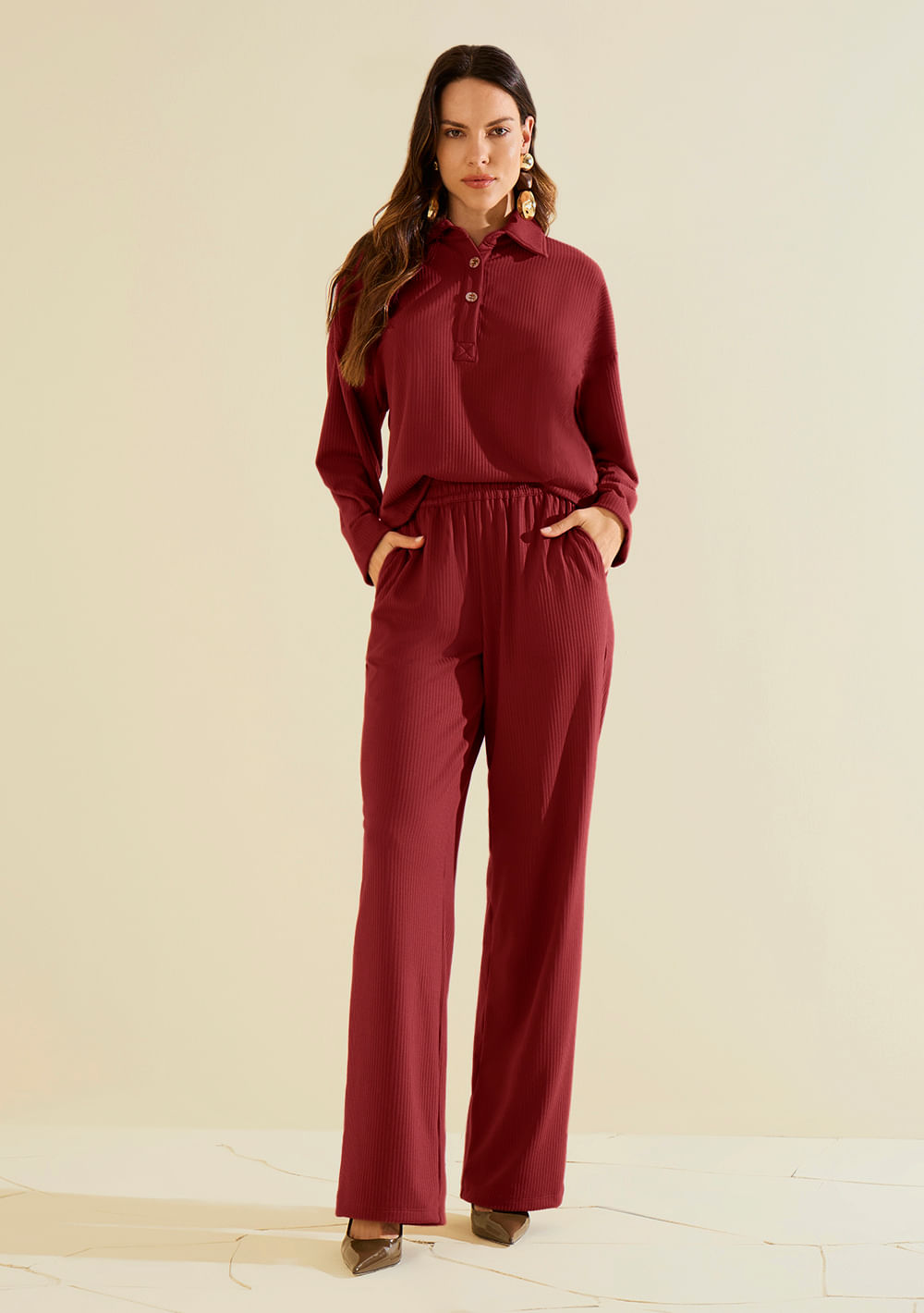 Calça Morena Rosa Reta Alta Bordo