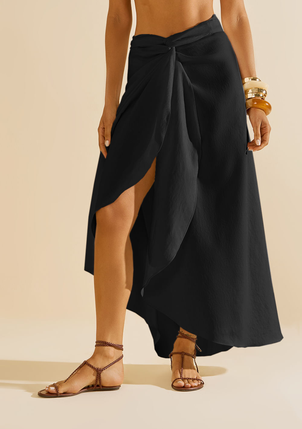 Saia Morena Rosa Evasê Alta Midi Preto
