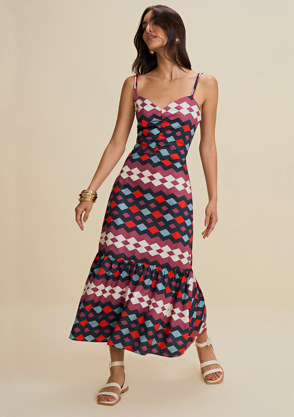 Vestido Midi Decote V Com Cinto Roxo
