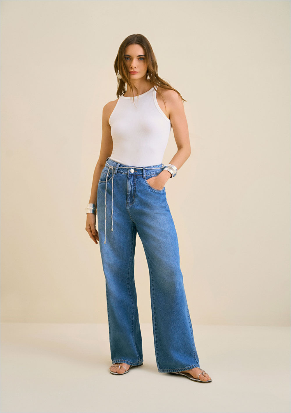 Calça Morena Rosa Wide Alta Azul