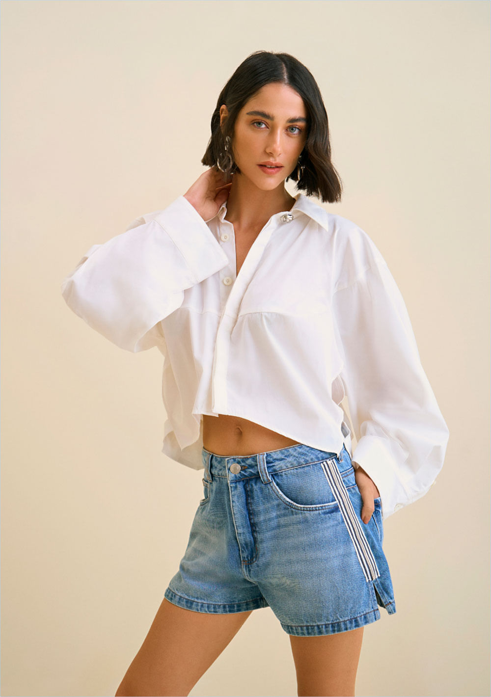 Shorts Morena Rosa Amplo Média Azul