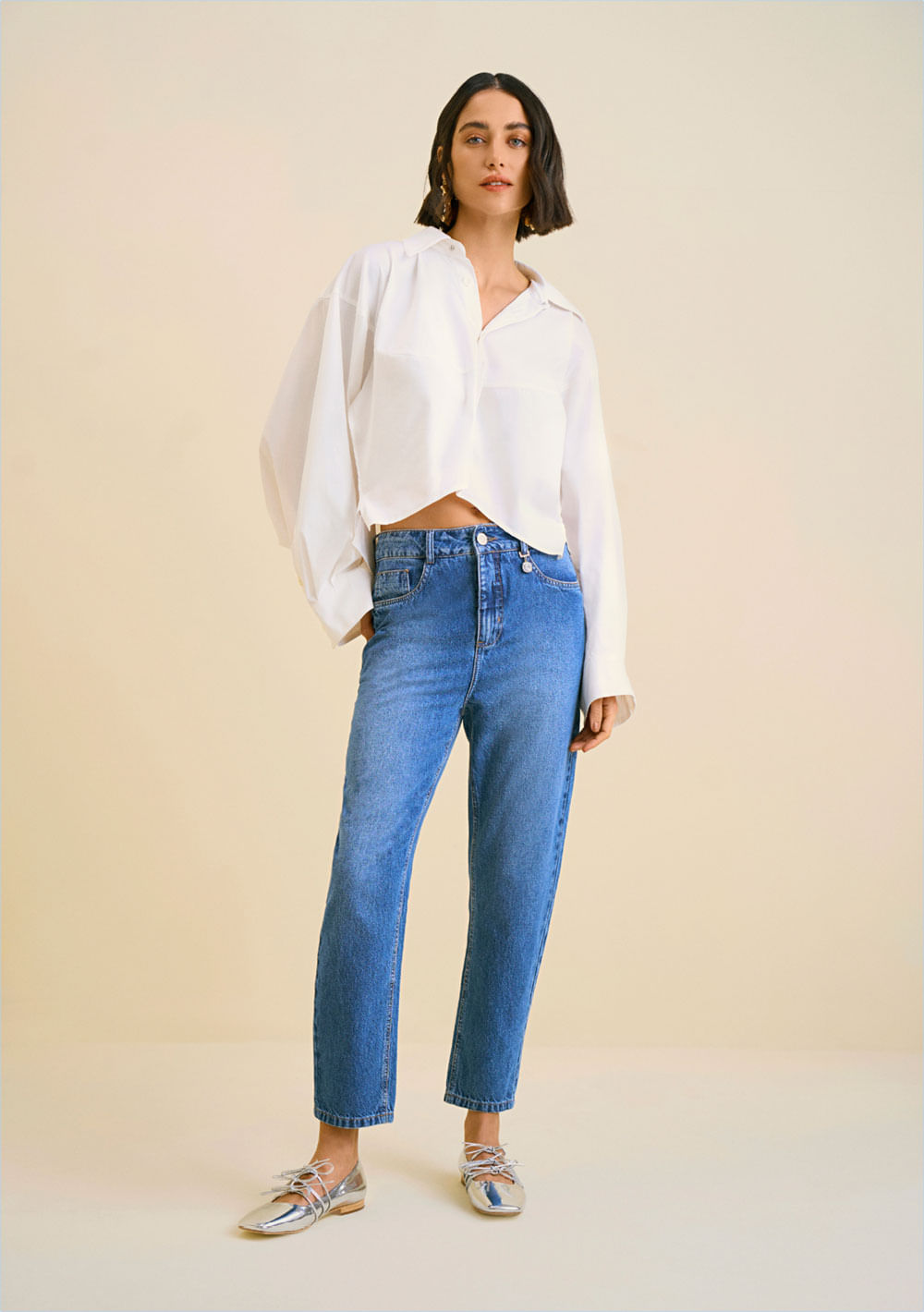 Calça Morena Rosa Mom Alta Azul