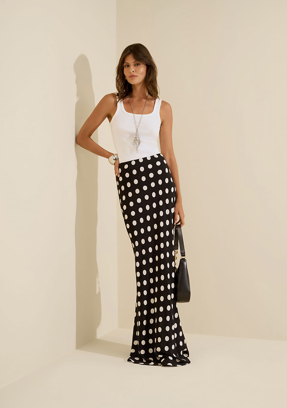 Saia Reta Midi Sonata Preto/branco