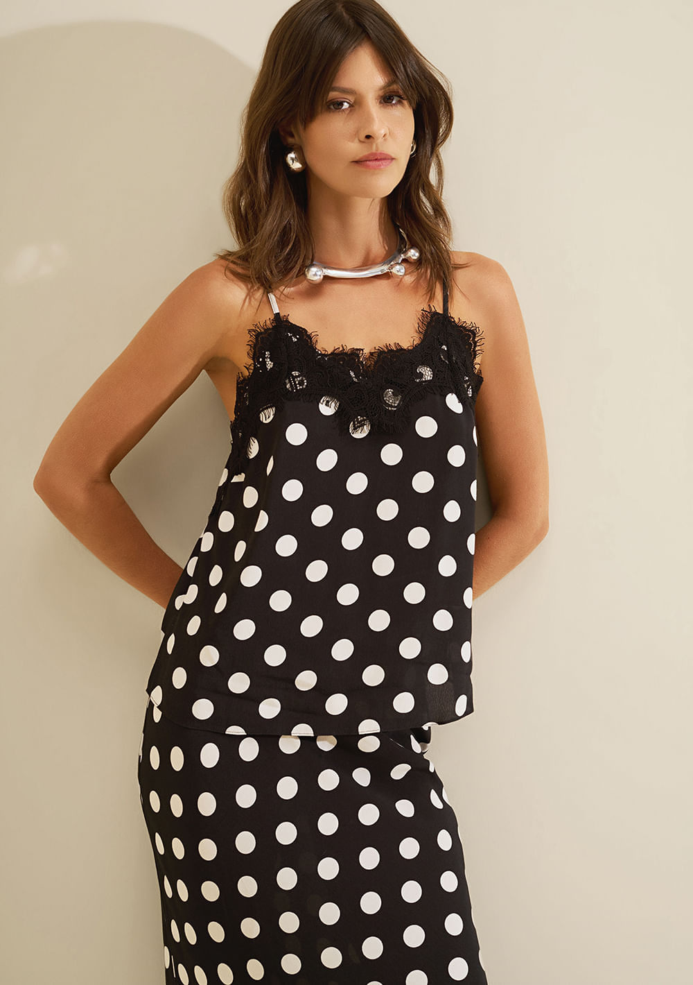 Blusa Alça Fina Sonata Preto/branco
