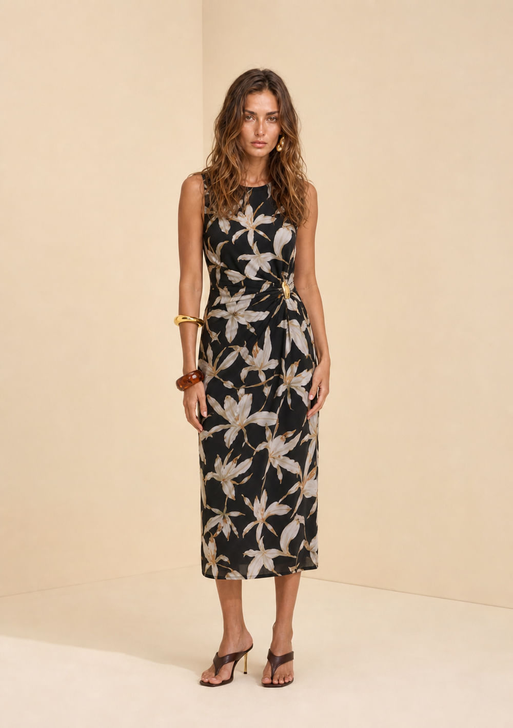 Vestido Midi Flora Preto/branco