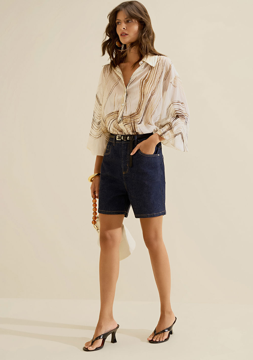Bermuda Jeans Reta Origem Azul