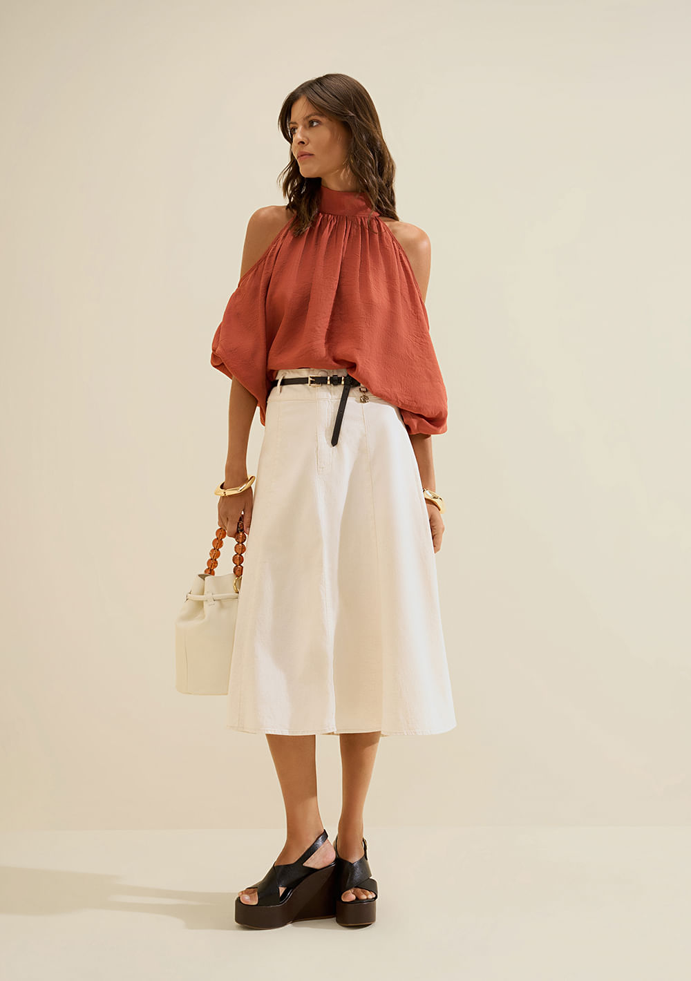Saia Evase Midi Salina Off White