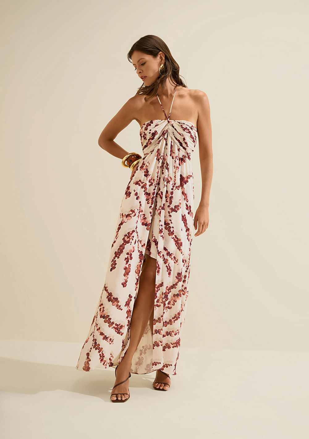 Vestido Longo Flora Bege