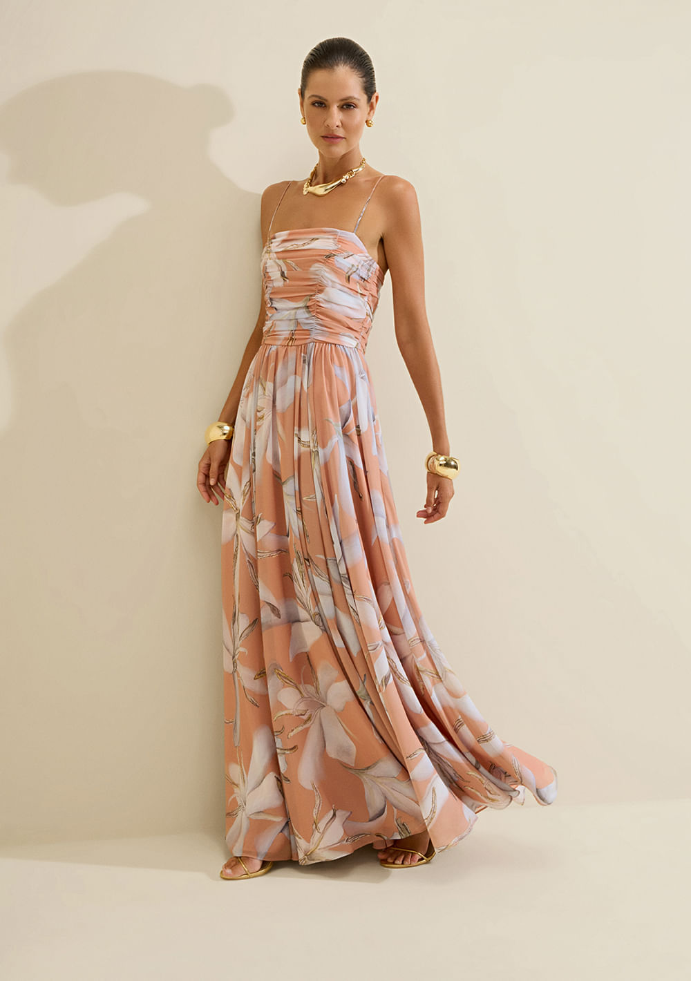 Vestido Longo Alças Aurora Laranja