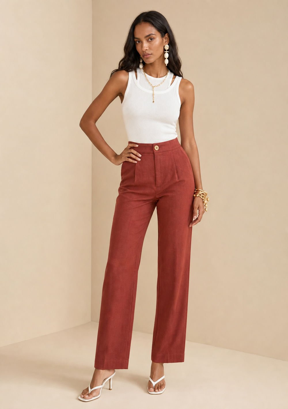 Calça Morena Rosa Wide Alta Bordo